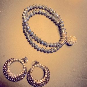 Dark stoned earrings & bracelet set